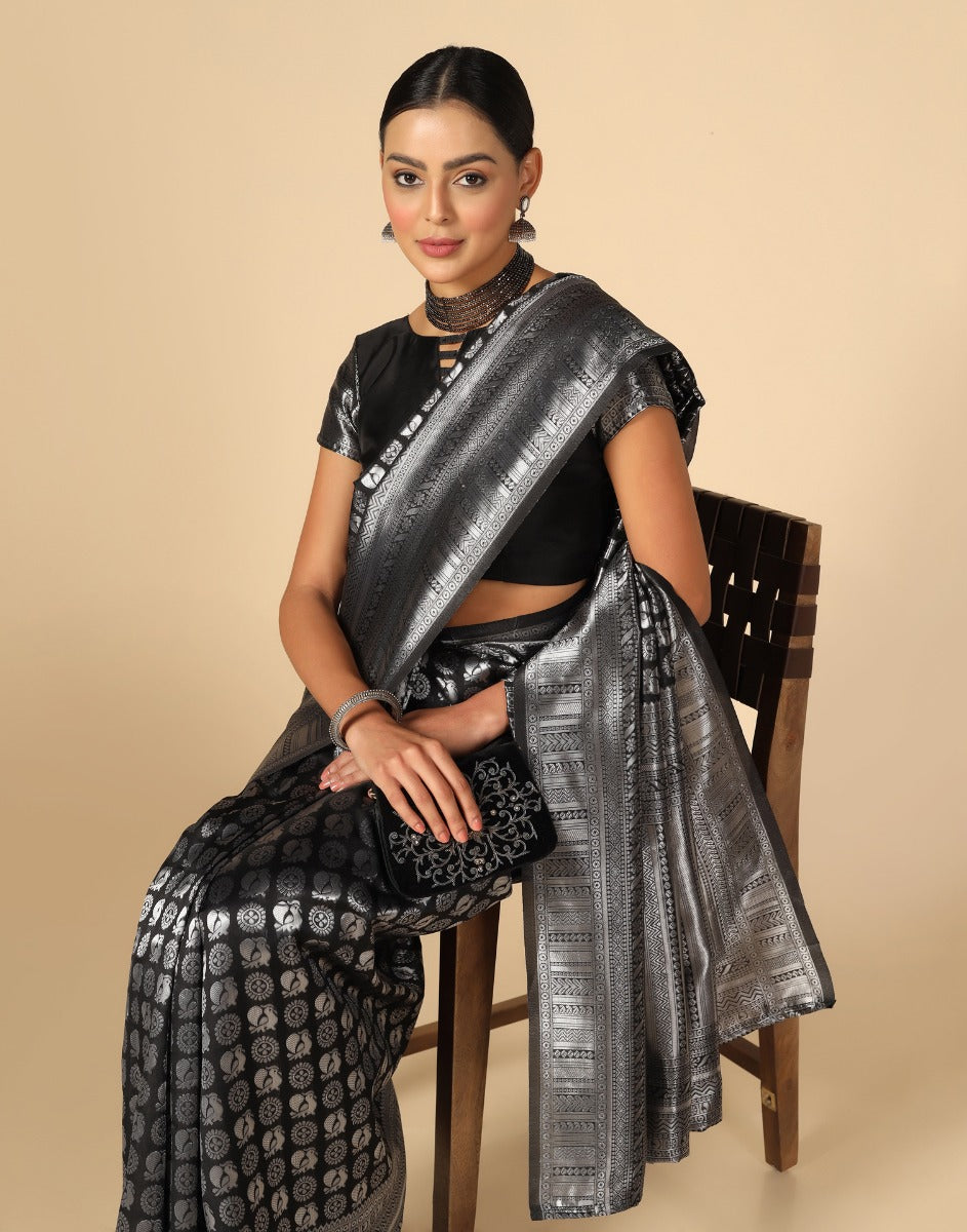 Black Banarasi Silk Saree | Sudathi