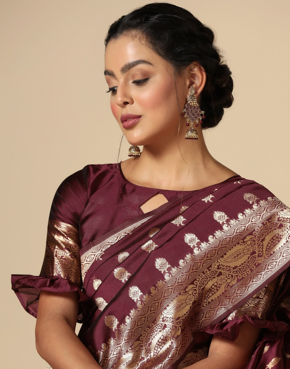 Maroon Banarasi Silk Saree | Sudathi