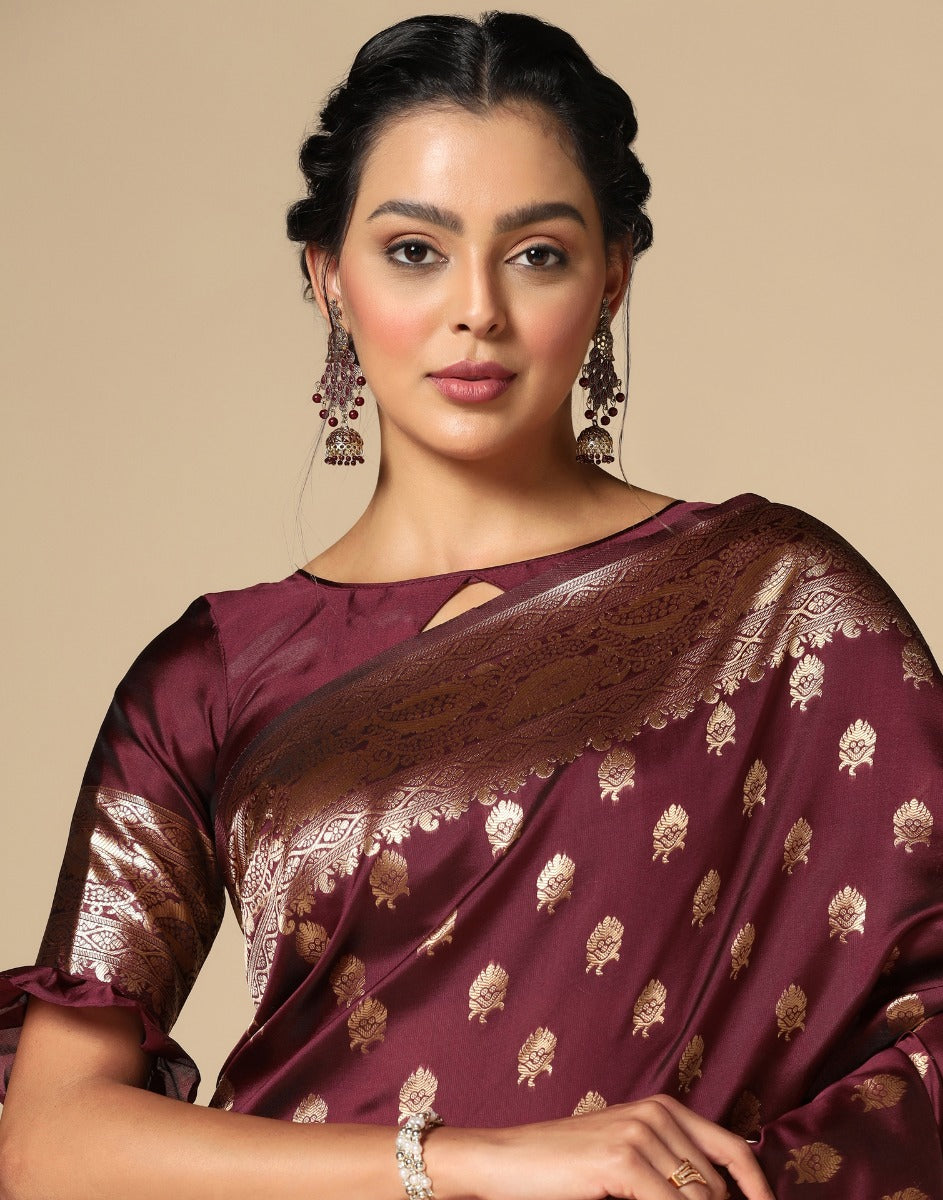 Maroon Banarasi Silk Saree | Sudathi