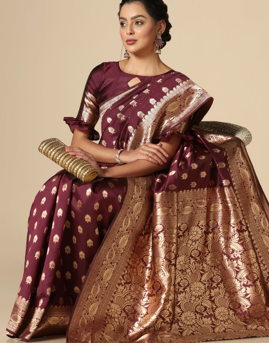 Maroon Banarasi Silk Saree | Sudathi