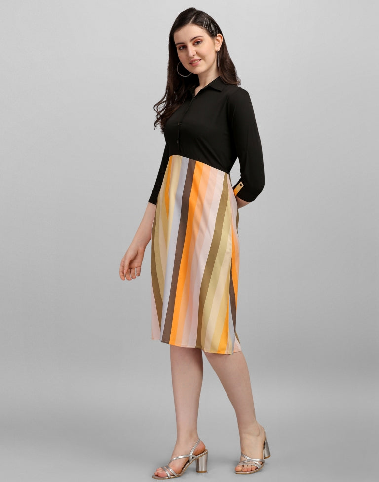 Black And Multicolour Flared Dress | Sudathi