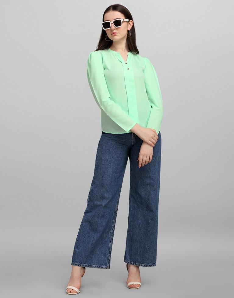 Mint Green Colored Crepe Solid Top | Sudathi