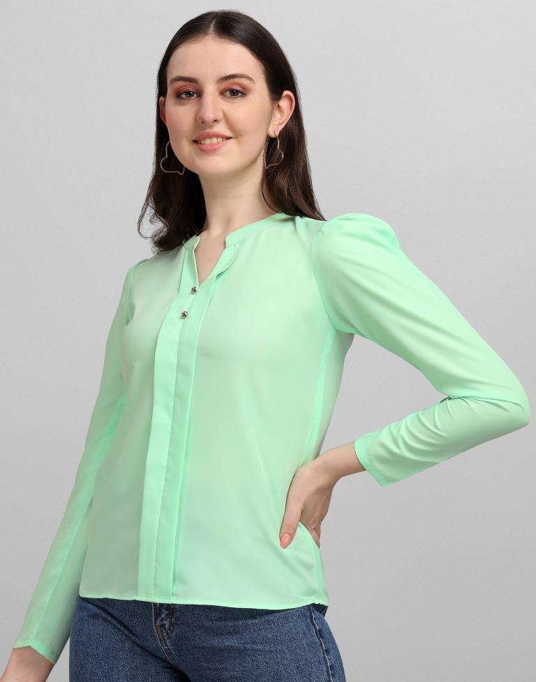 Mint Green Colored Crepe Solid Top | Sudathi