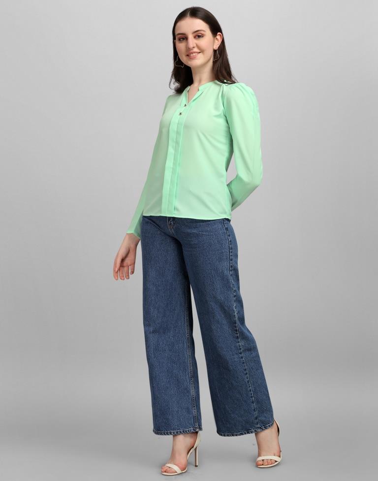 Mint Green Colored Crepe Solid Top | Sudathi