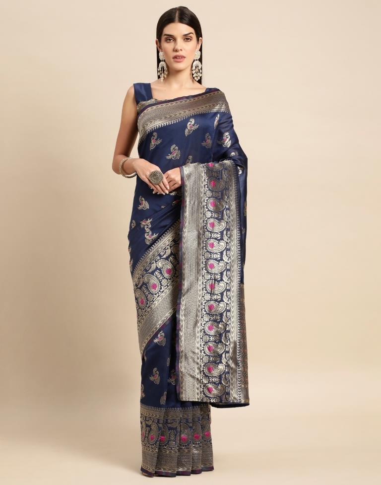 Navy Blue Weaving Silk Saree