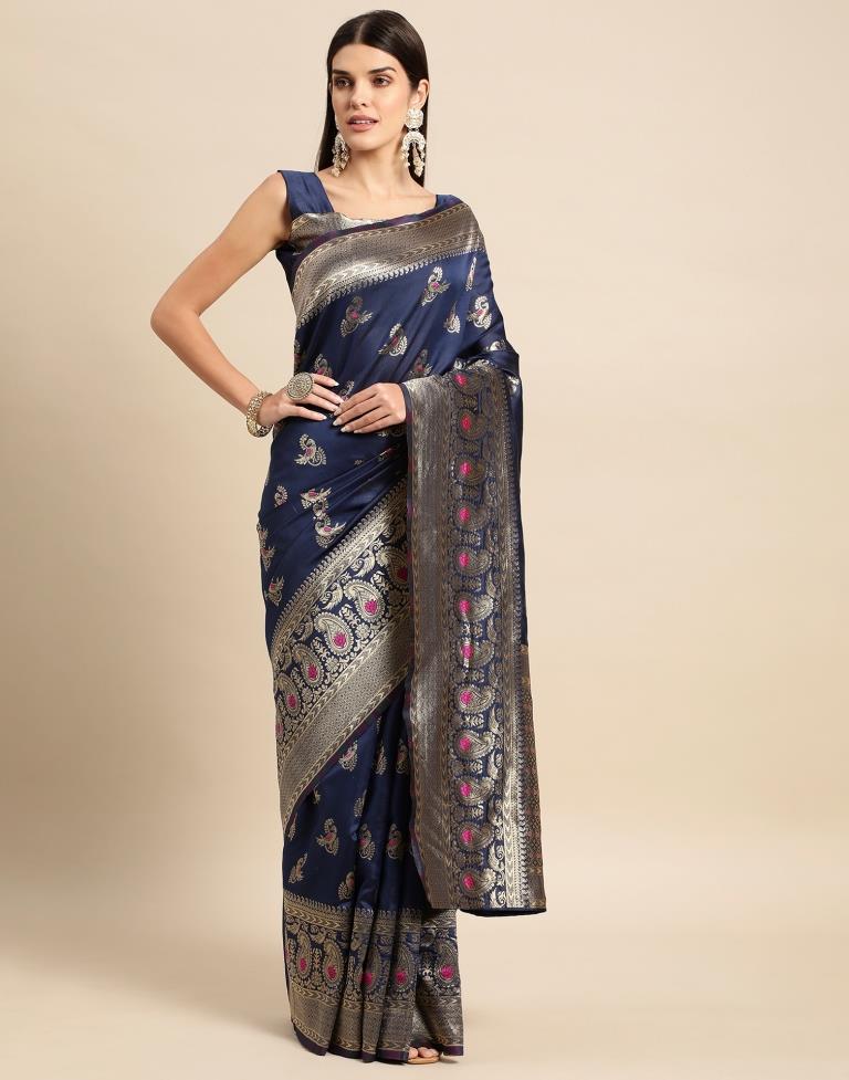 Navy Blue Weaving Silk Saree