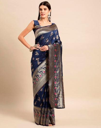 Navy Blue Weaving Silk Saree