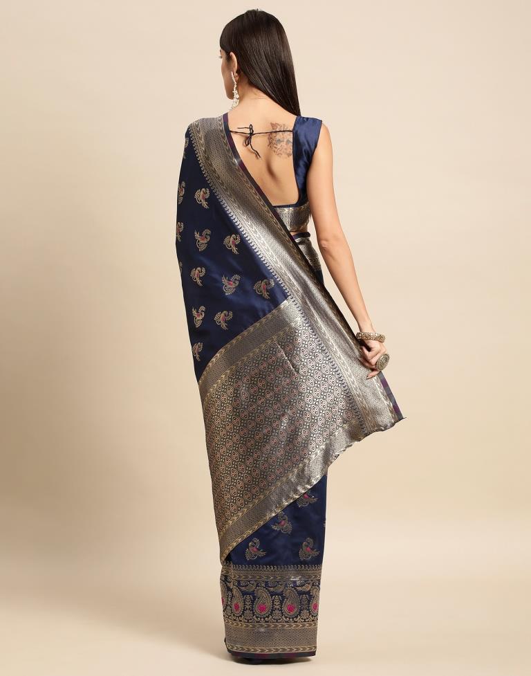Navy Blue Weaving Silk Saree