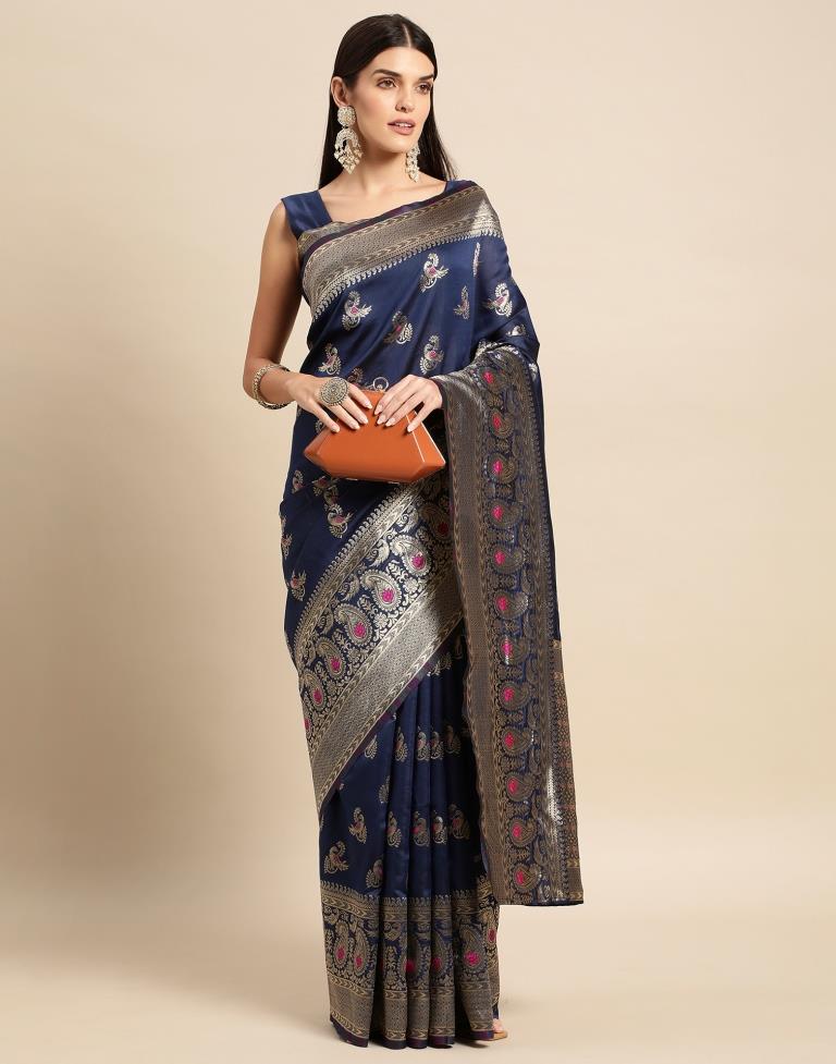 Navy Blue Weaving Silk Saree