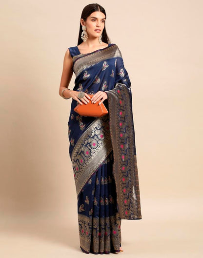 Navy Blue Weaving Silk Saree