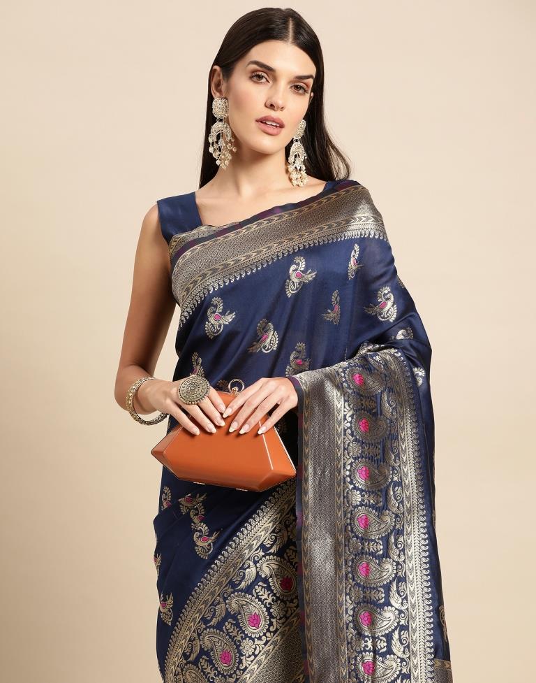 Navy Blue Weaving Silk Saree