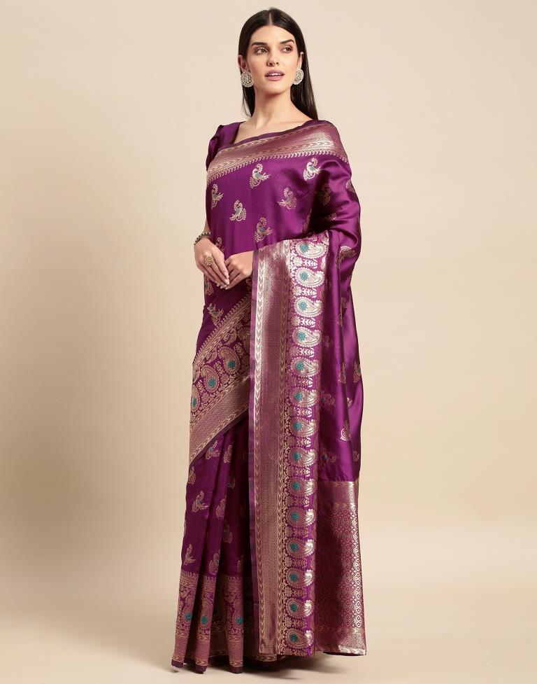 Magenta Weaving Silk Saree
