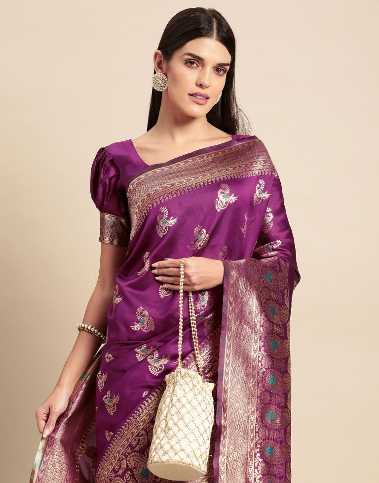 Magenta Weaving Silk Saree