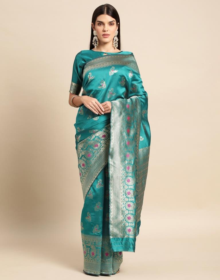 Rama Green Weaving Silk Saree