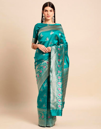 Rama Green Weaving Silk Saree