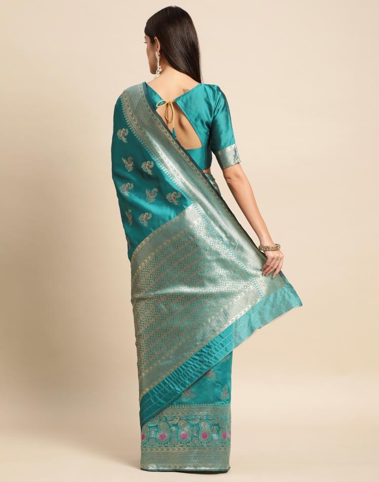 Rama Green Weaving Silk Saree