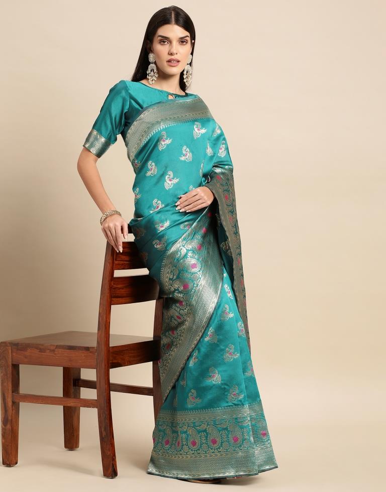 Rama Green Weaving Silk Saree