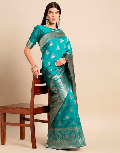 Rama Green Weaving Silk Saree
