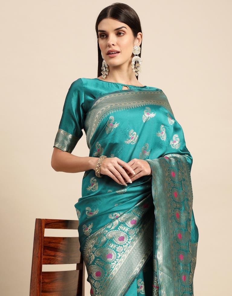 Rama Green Weaving Silk Saree