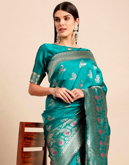 Rama Green Weaving Silk Saree