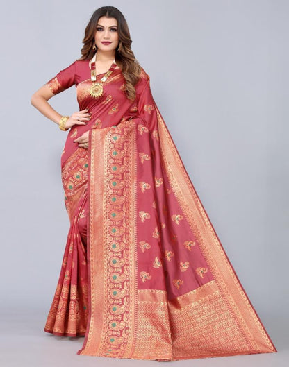 Light Red Weaving Silk Saree
