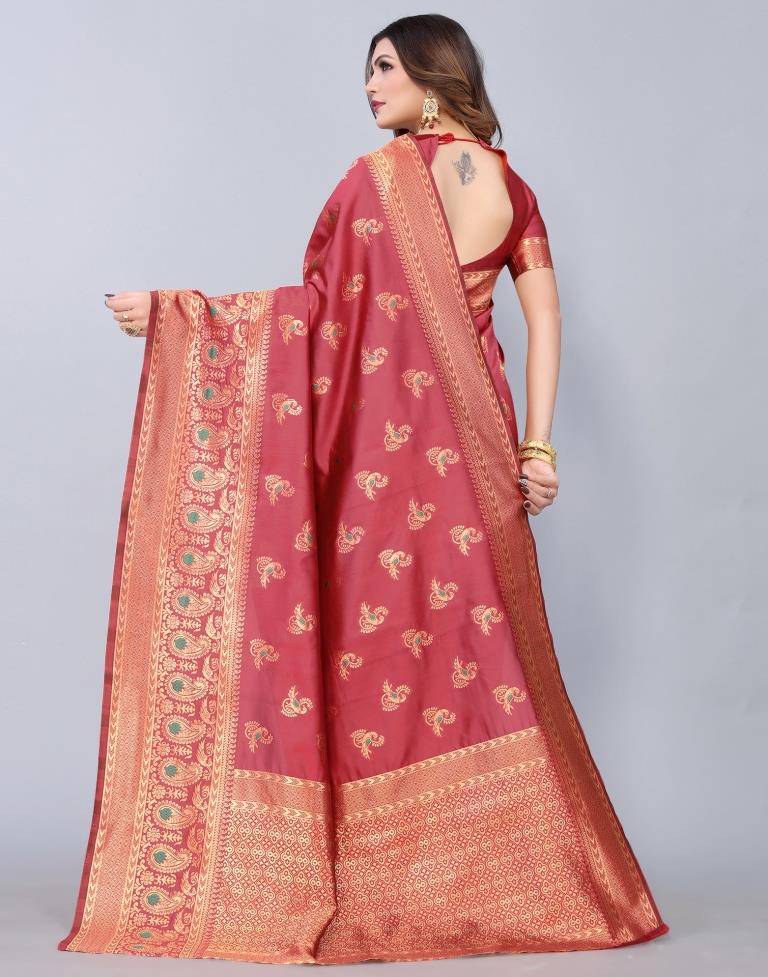 Light Red Weaving Silk Saree