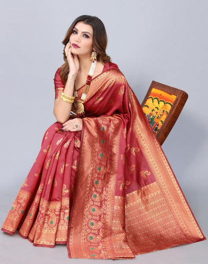 Light Red Weaving Silk Saree