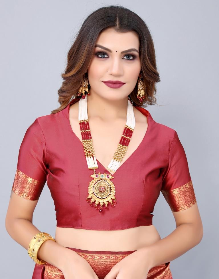 Light Red Weaving Silk Saree