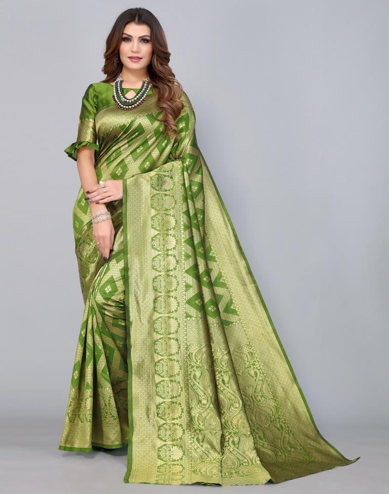 Olive Green Weaving Silk Saree