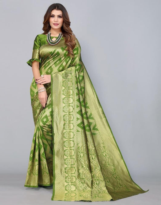 Olive Green Weaving Silk Saree