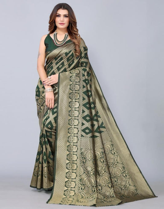 Dark Green Weaving Silk Saree