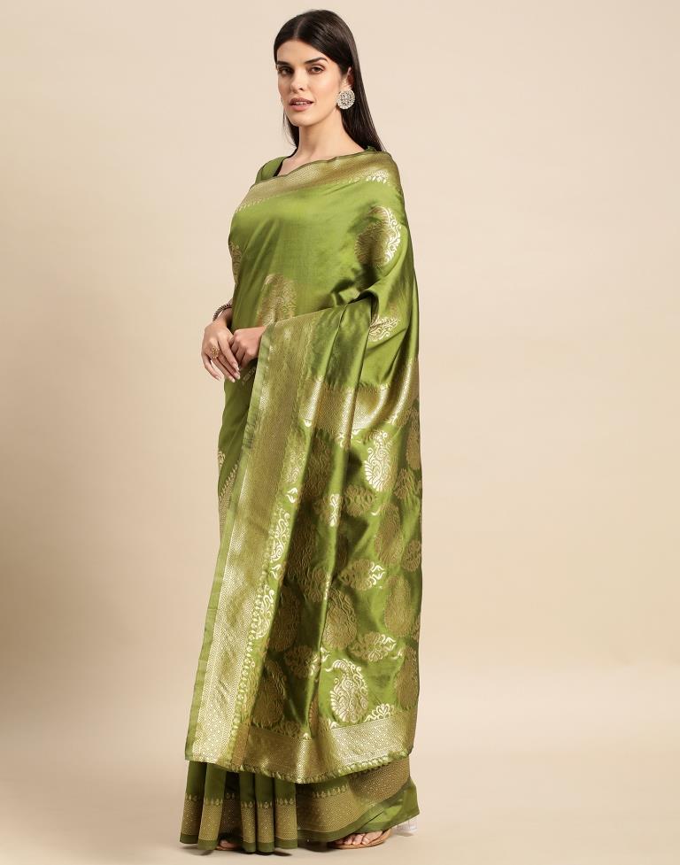 Olive Green Weaving Silk Saree