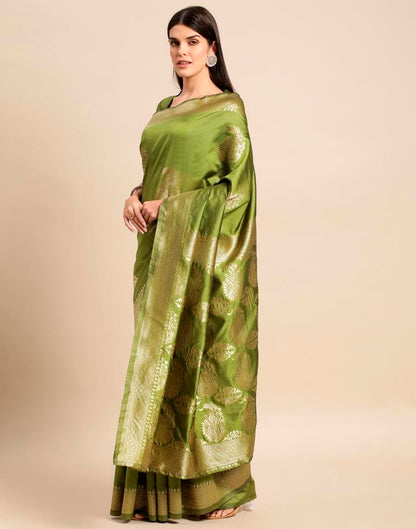 Olive Green Weaving Silk Saree