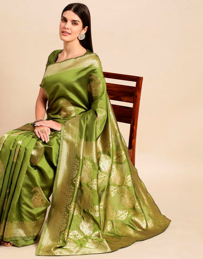Olive Green Weaving Silk Saree