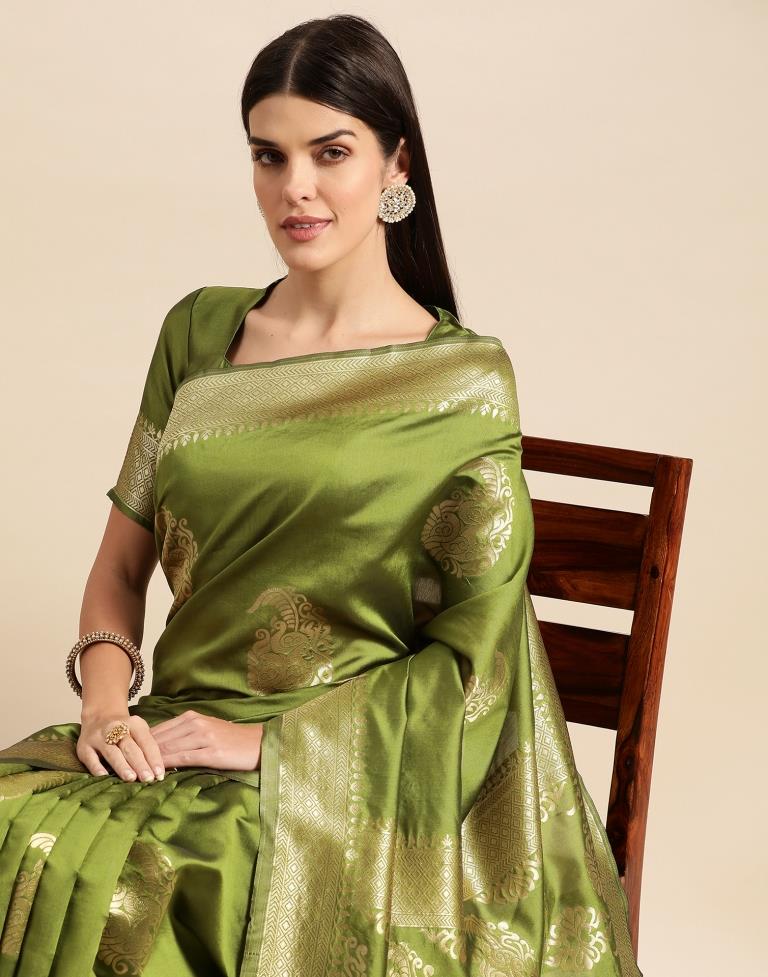 Olive Green Weaving Silk Saree