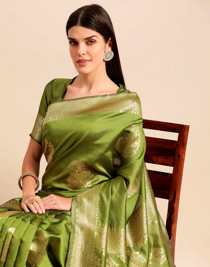 Olive Green Weaving Silk Saree