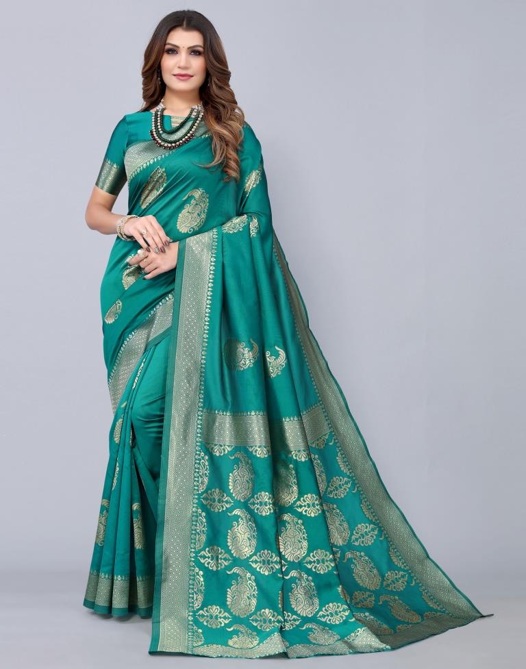 Turquoise Green Weaving Silk Saree