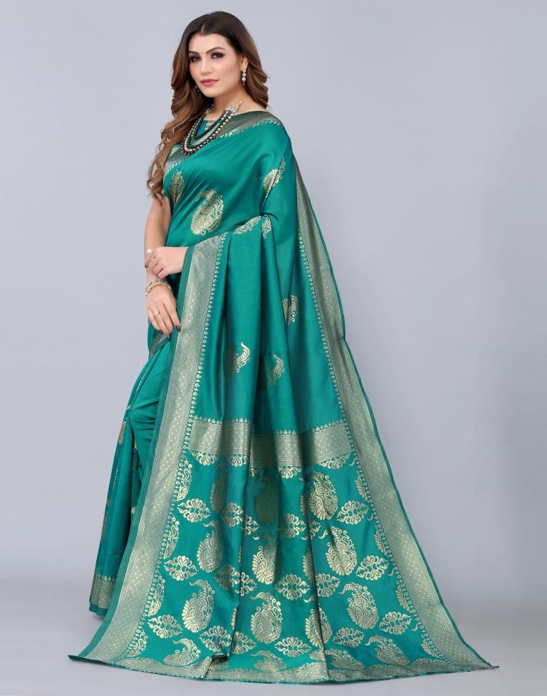 Turquoise Green Weaving Silk Saree