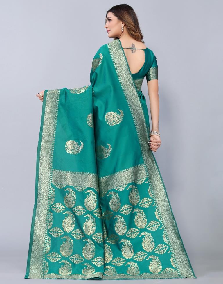 Turquoise Green Weaving Silk Saree