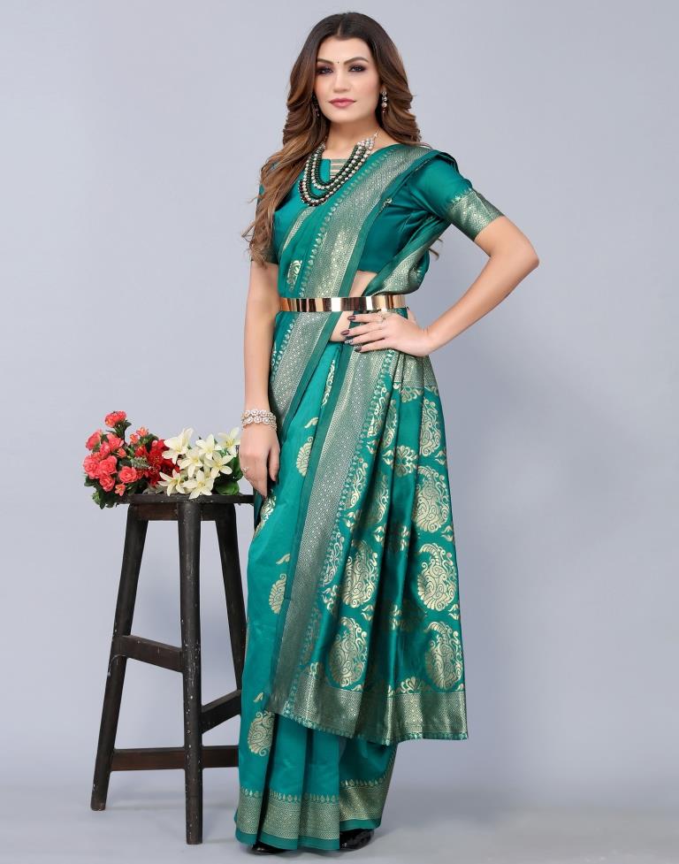 Turquoise Green Weaving Silk Saree