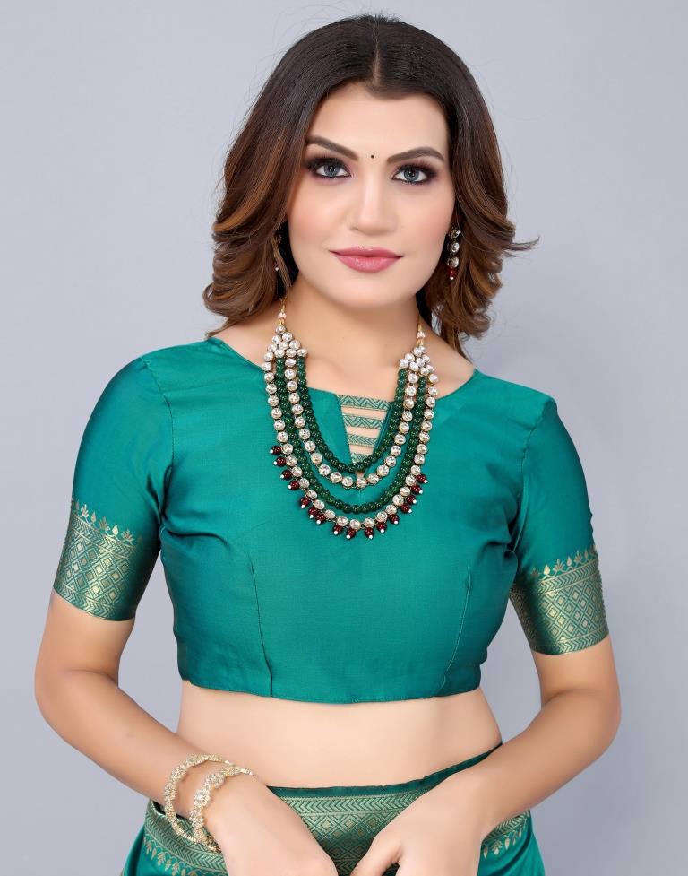 Turquoise Green Weaving Silk Saree