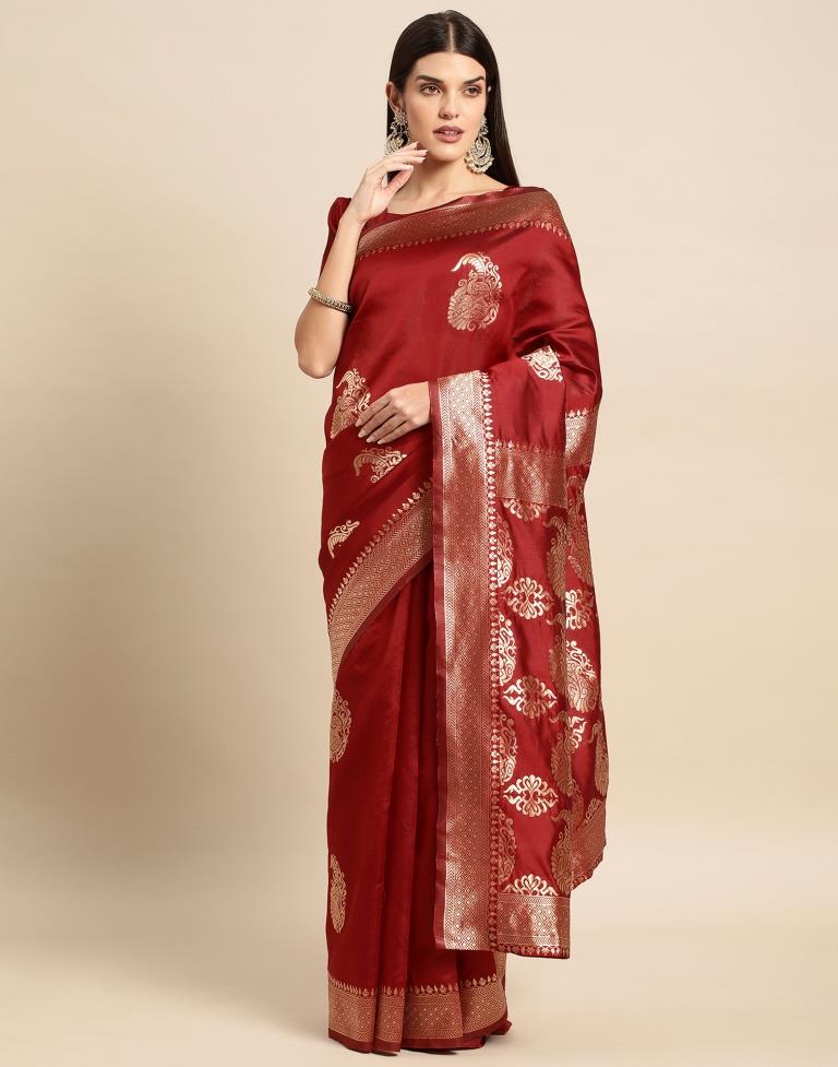 Maroon Weaving Silk Saree