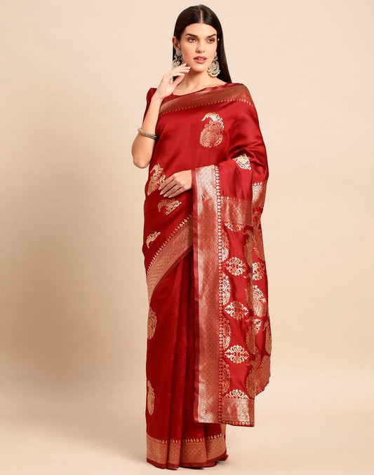 Maroon Weaving Silk Saree