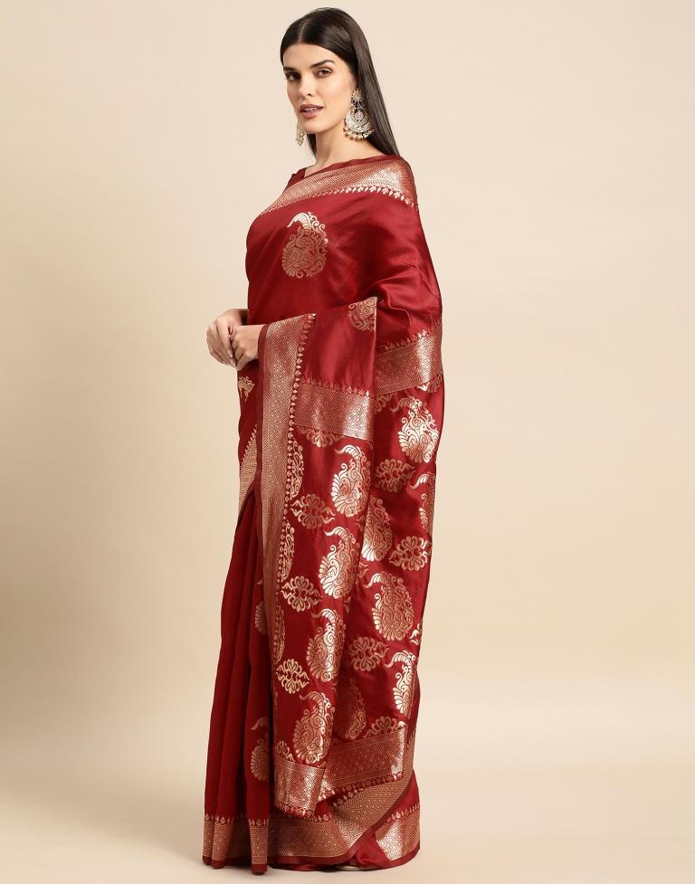 Maroon Weaving Silk Saree