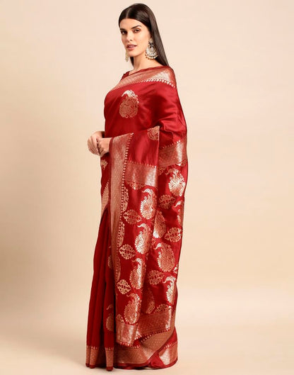 Maroon Weaving Silk Saree