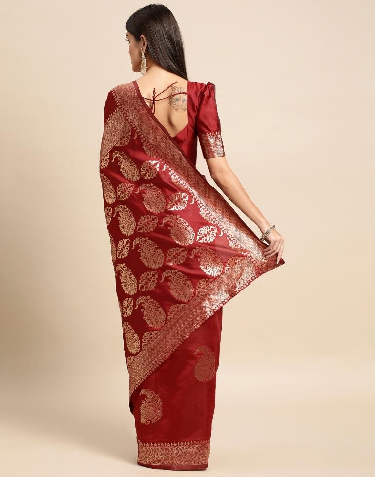 Maroon Weaving Silk Saree