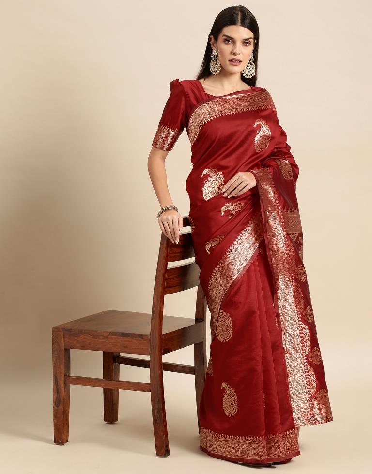 Maroon Weaving Silk Saree