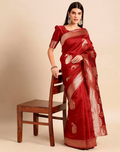 Maroon Weaving Silk Saree