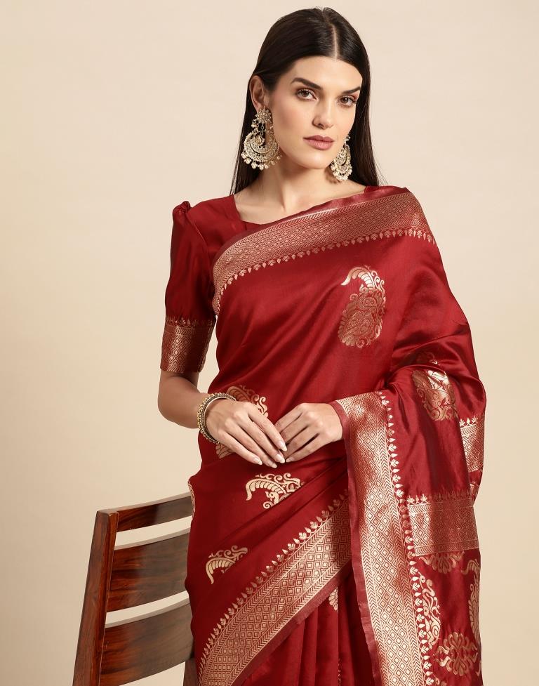 Maroon Weaving Silk Saree