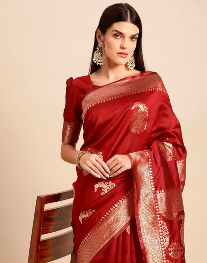 Maroon Weaving Silk Saree